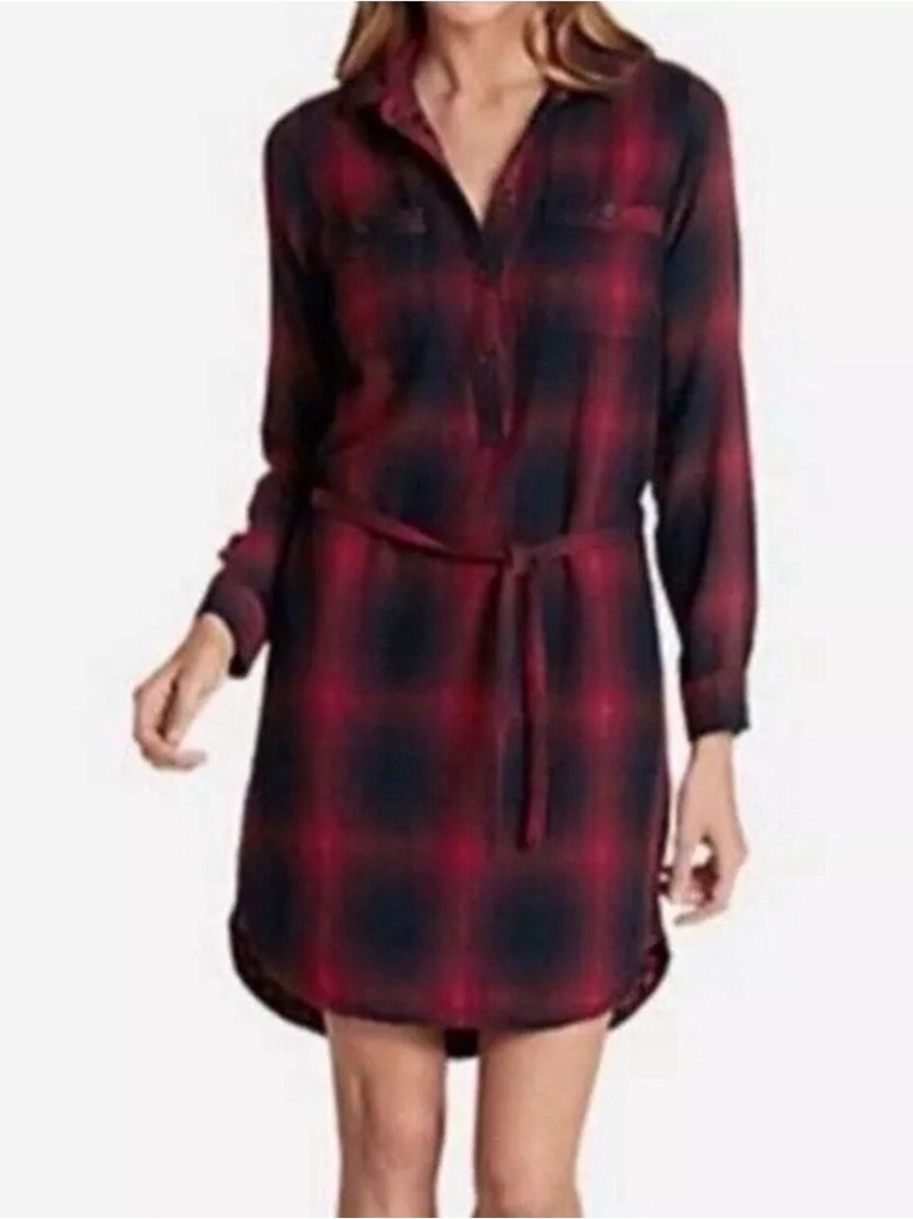 Eddie Bauer Red and Black Plaid Long Sleeve Shirt Dress